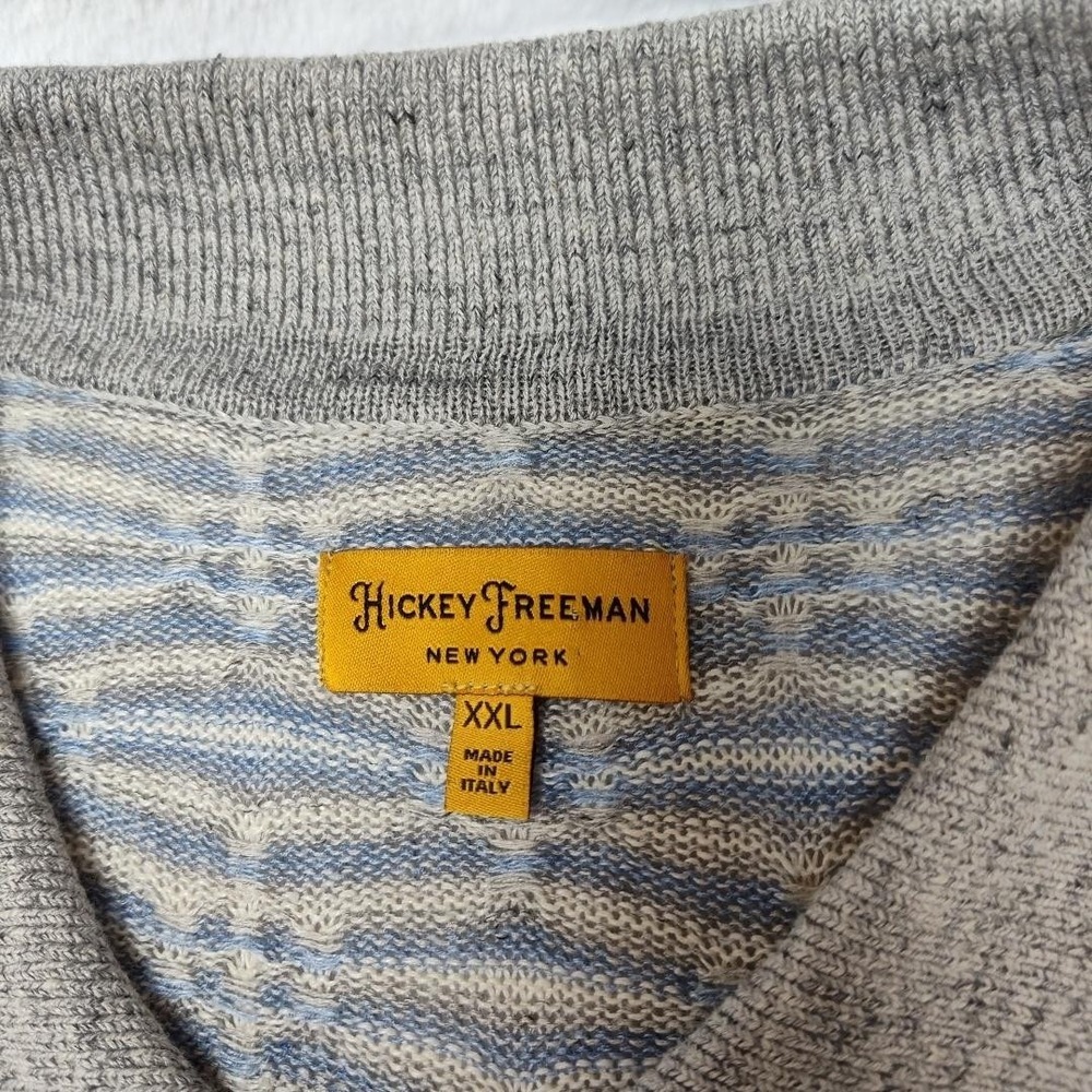 Hickey Freeman Sweater Mens 2XL Gray Collared Polo Linen Silk Pullover Work Knit - Picture 5 of 10